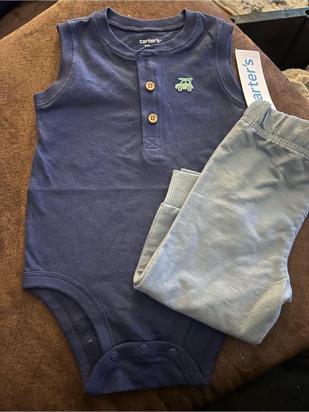 Carter's Navy Sleeveless Bodysuit with Light Blue Pants Set